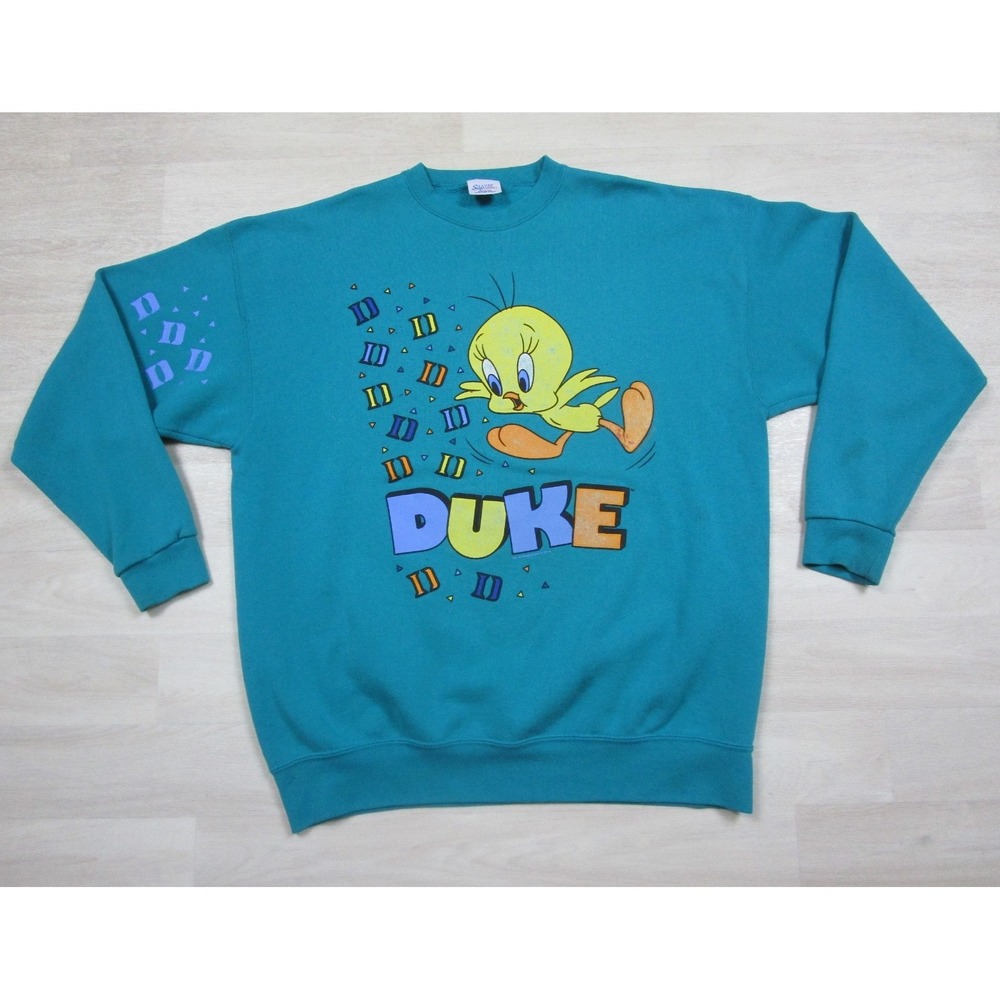 Vintage 90s Looney Tunes Tweety Bird Sweatshirt (XL) Duke University Blue Devils